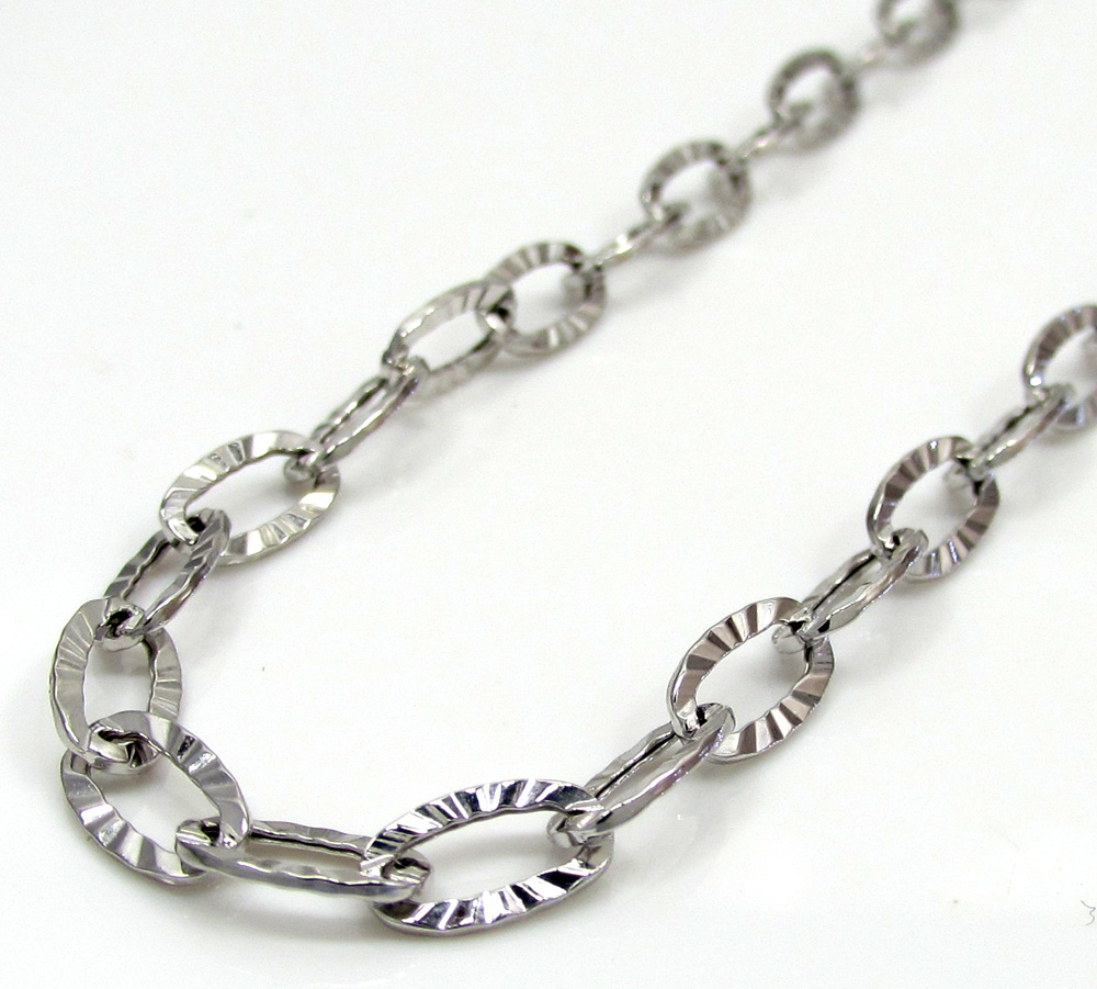 14k white gold fancy hollow diamond cut oval box chain 16-20