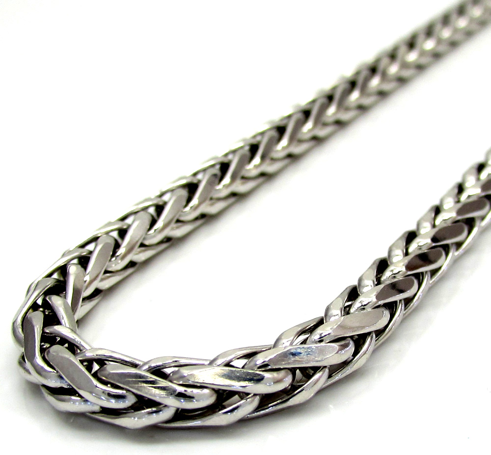 14k white gold large hollow wheat franco chain 28-30 inch 4.5mm