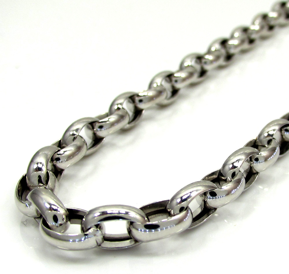 14k white gold hollow oval rolo chain 20-22 inch 5.5mm