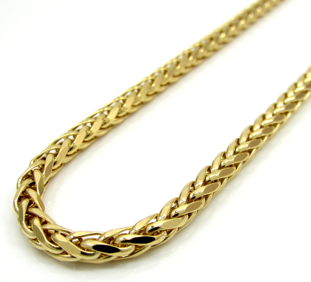 14k yellow gold skinny hollow wheat franco chain 16-30 inch 3mm