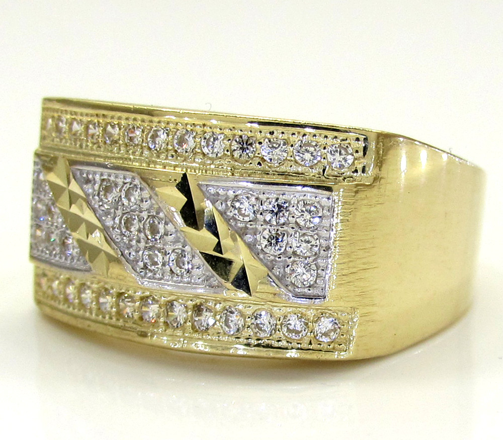 10k yellow gold cz striped ice ring 0.80ct