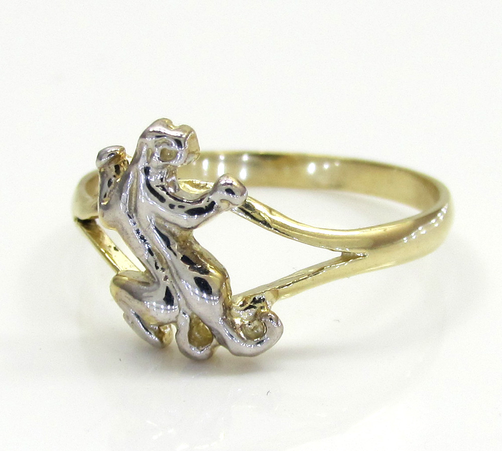 Ladies 10k yellow gold two tone feline jaguar ring 