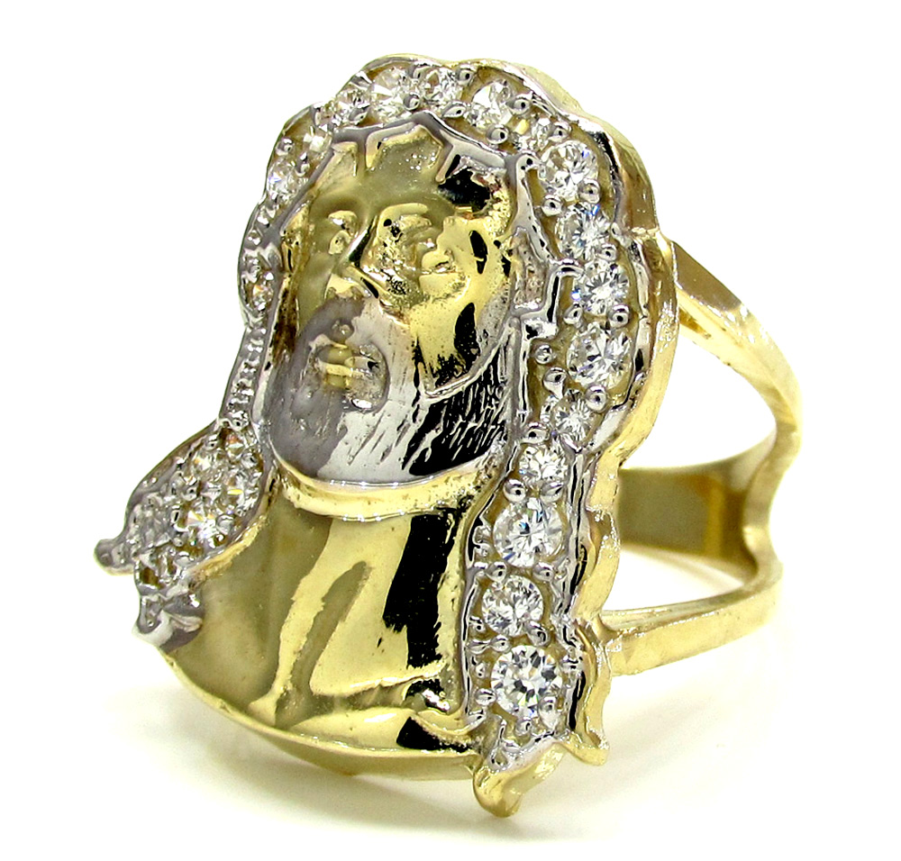 Buy 10k Yellow Gold Two Tone Cz Jesus Face Ring 0.30ct Online at SO ICY