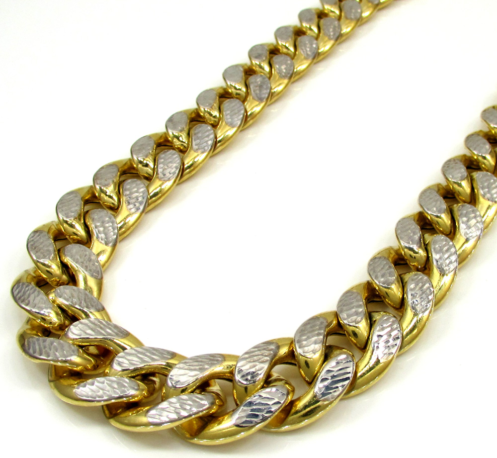 10k Yellow Gold Super Thick Reversible Two Tone Miami Chain 30 Inch 15.4mm