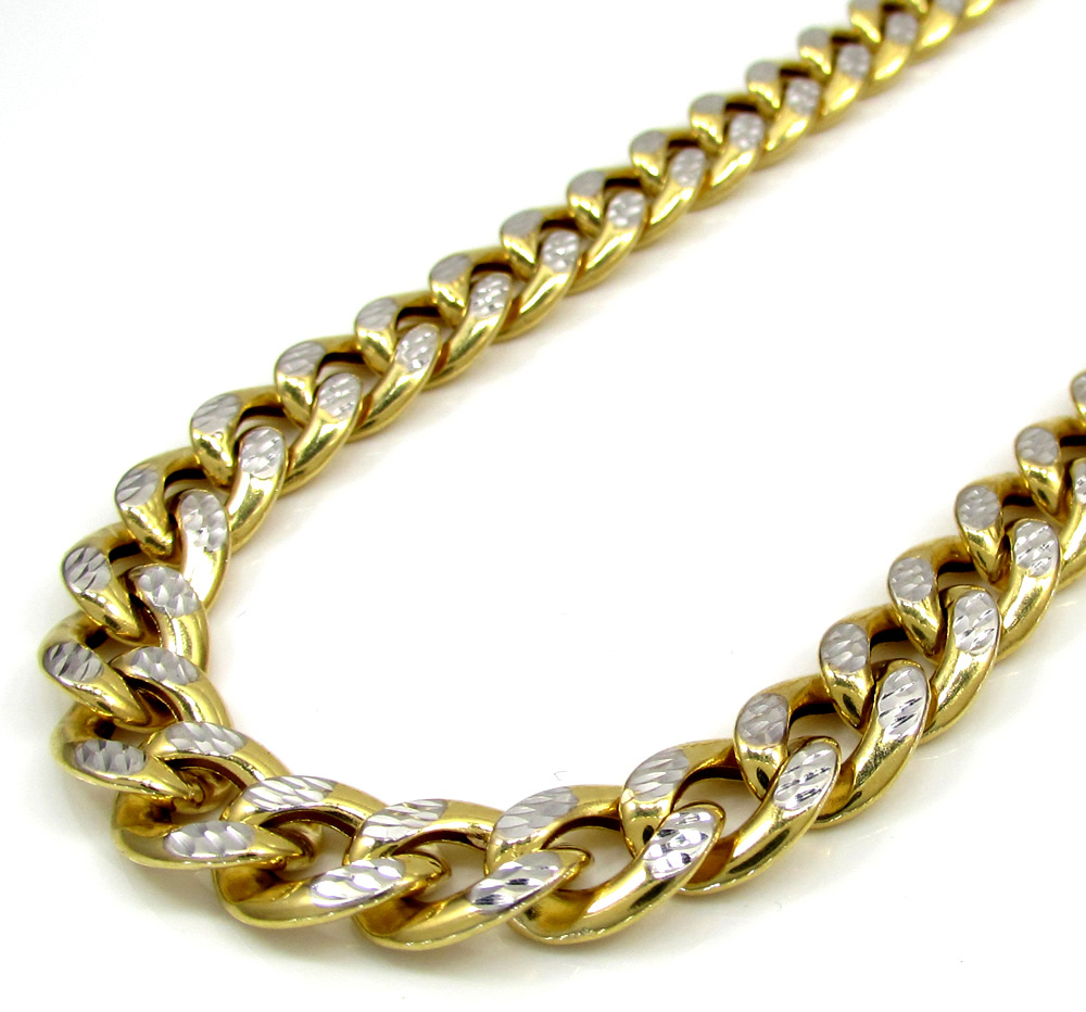 10k yellow gold medium reversible two tone miami chain 20-26 inch 8mm