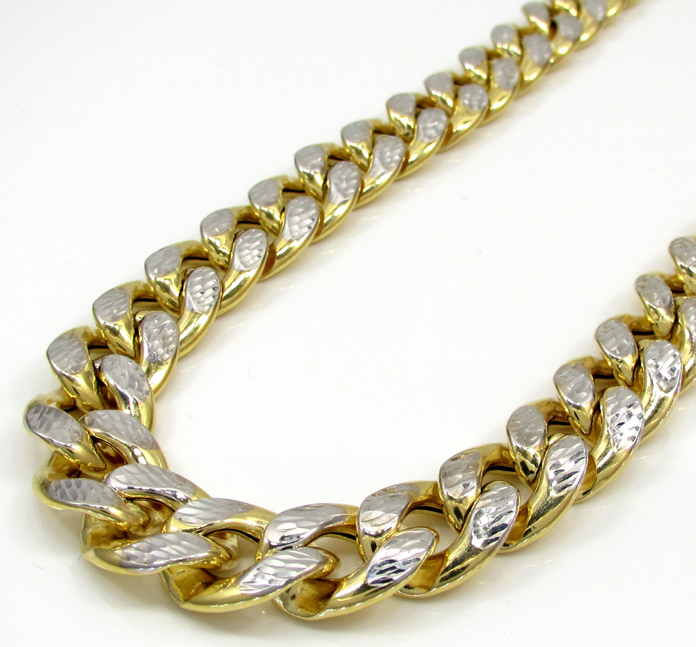 10k yellow gold thick reversible two tone miami chain 22-30 inch 13mm