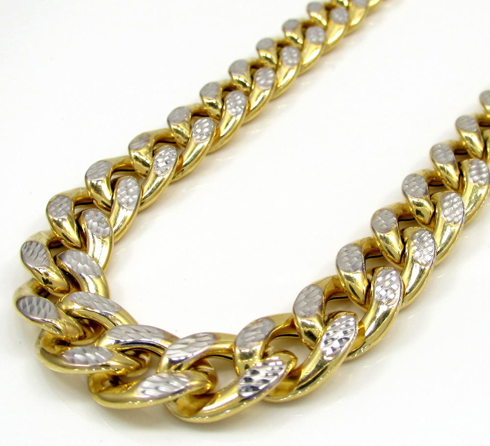 10k yellow gold large reversible two tone miami chain 22-30