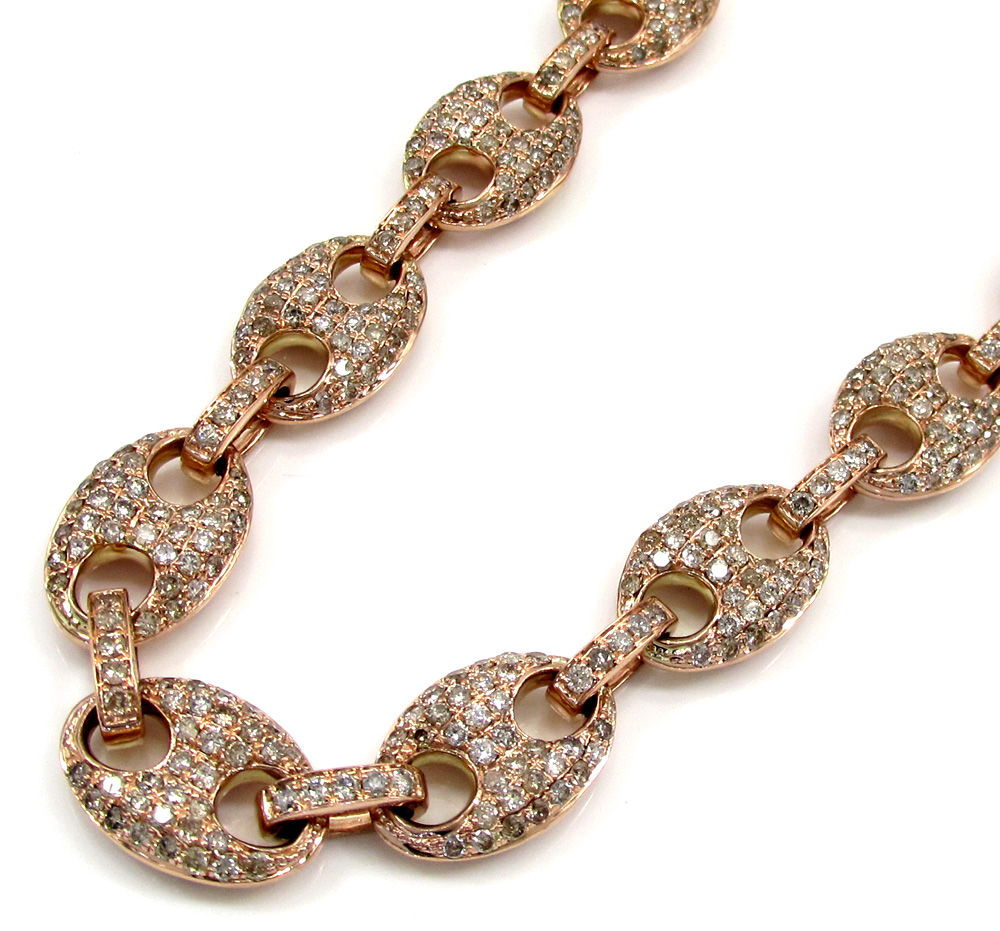 14k solid rose gold champagne diamonds anchor puff chain 24 inch 10mm 15.93ct