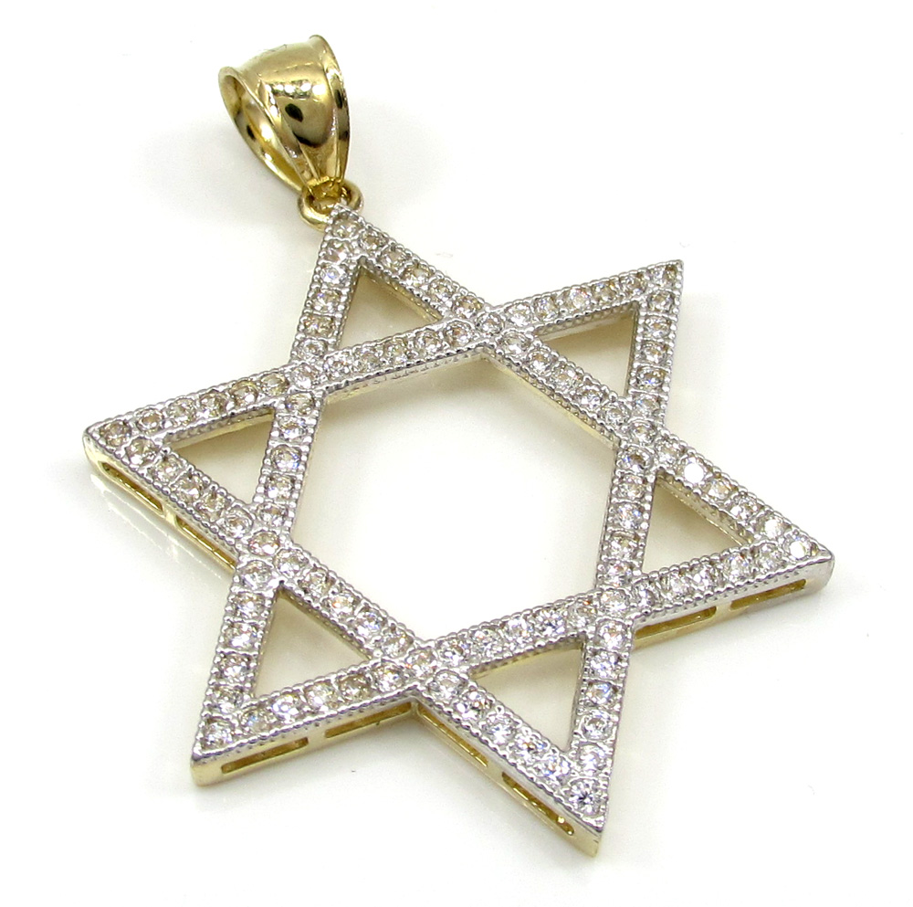 10k yellow gold xl iced out cz star of david pendant 1.00ct