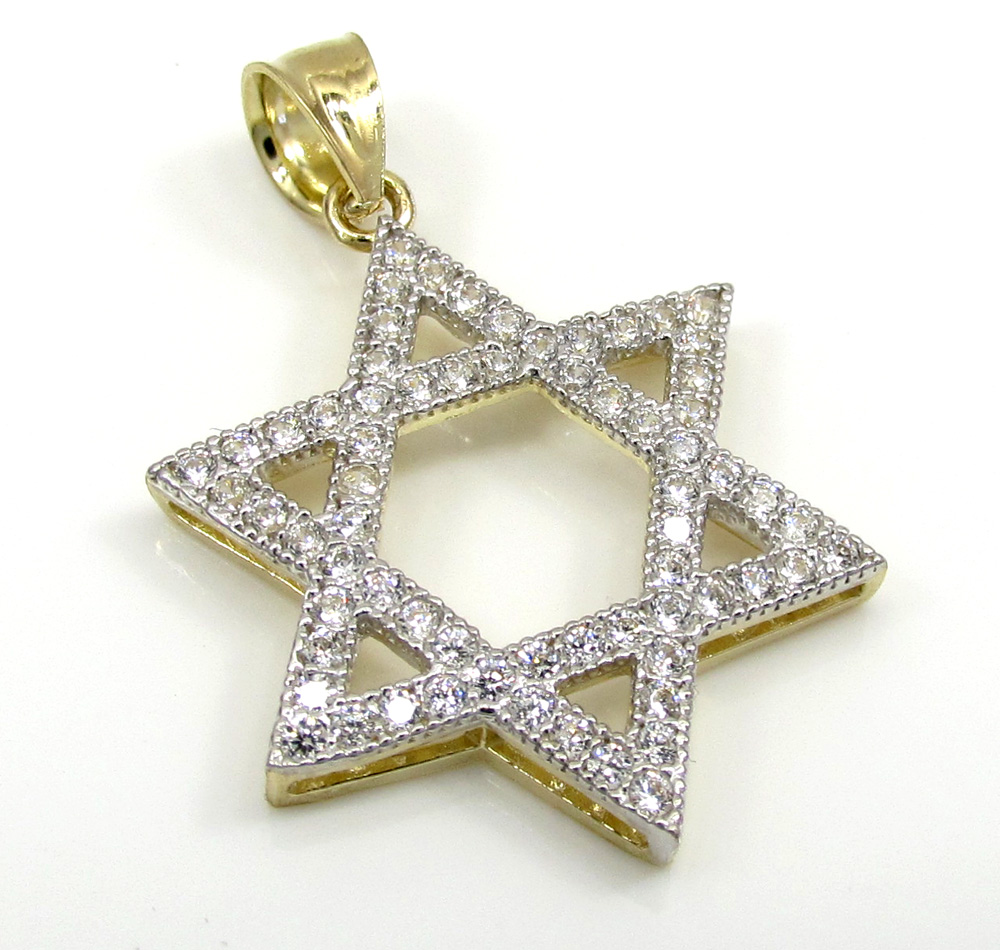 10k yellow gold medium iced out cz star of david pendant 0.50ct