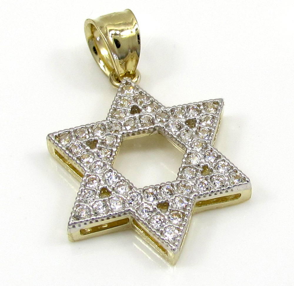 10k yellow gold small iced out cz star of david pendant 0.25ct