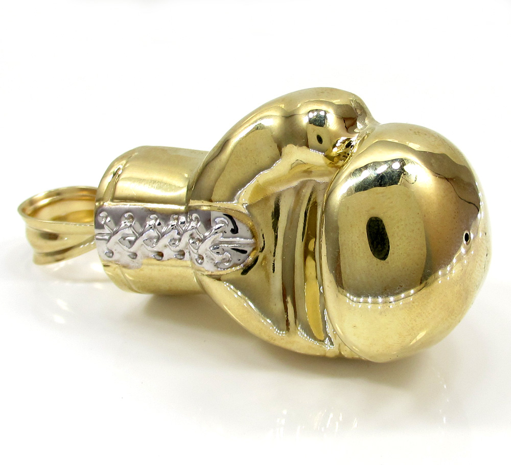 10k yellow gold two tone large boxing glove pendant 