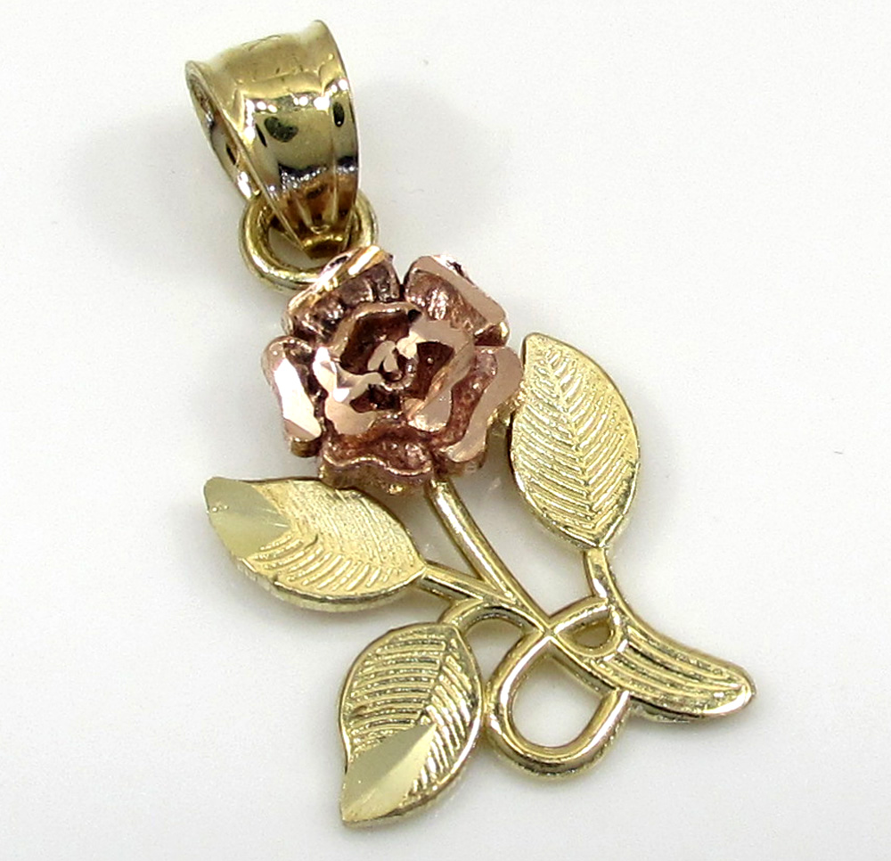 10k yellow gold two tone rose petal flower pendant 