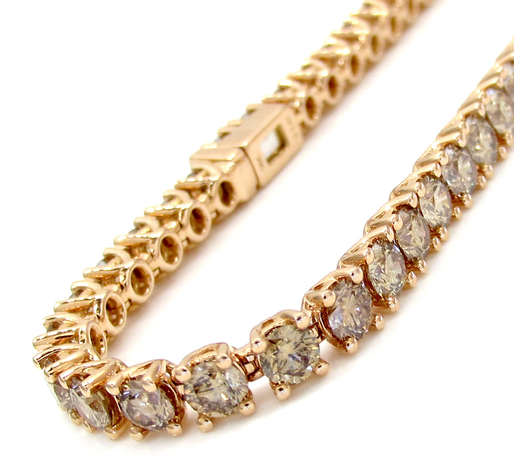 18k rose gold champagne diamonds tennis bracelet 7 inch 6.83ct
