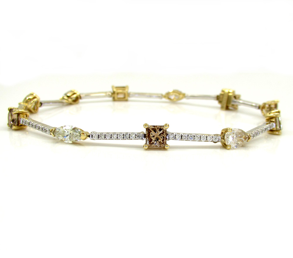 18k white and yellow gold ladies multi diamond tennis bracelet 7.50 inch 5.68ct