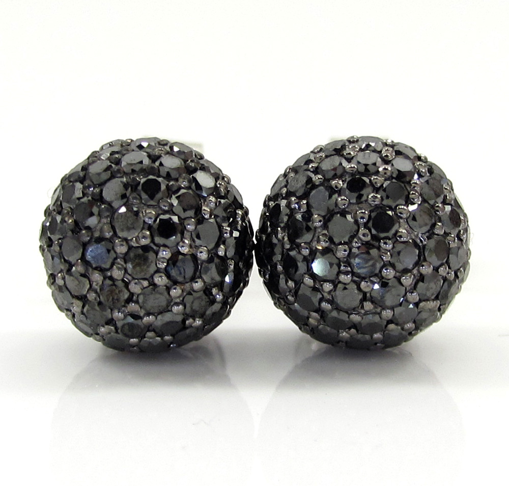 18k white gold black diamond sphere earrings 1.30ct