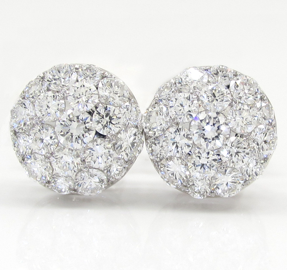 18k white gold fancy dome shaped cluster earrings 2.21ct