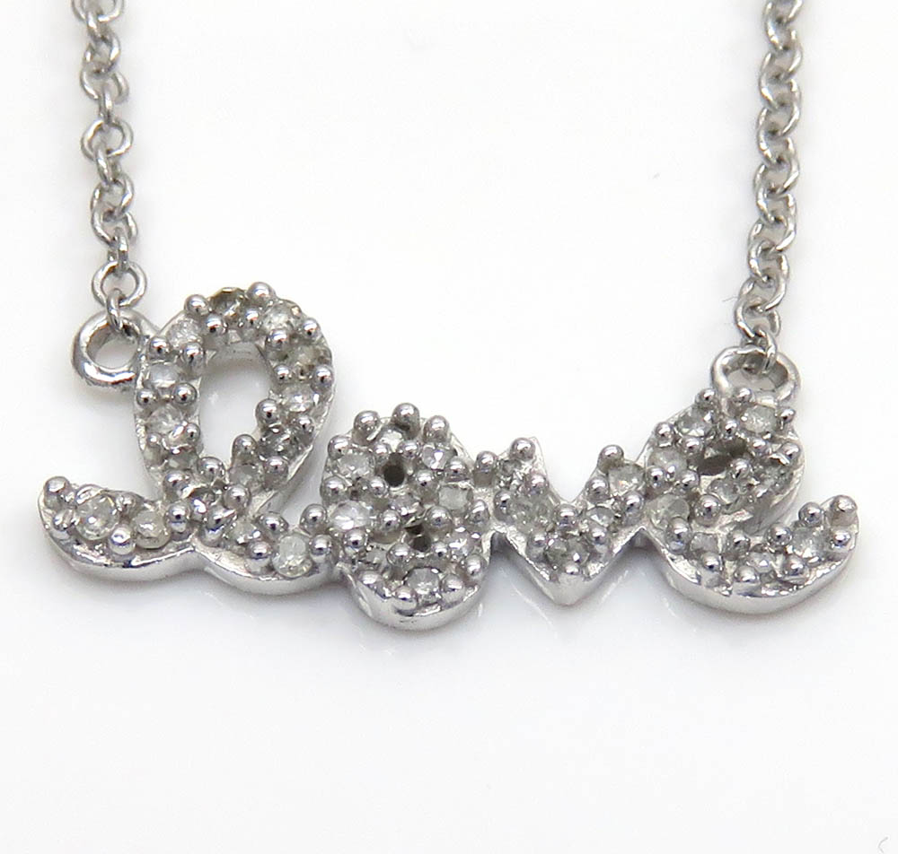 14k white gold diamond love pendant chain 16 inch 0.13ct