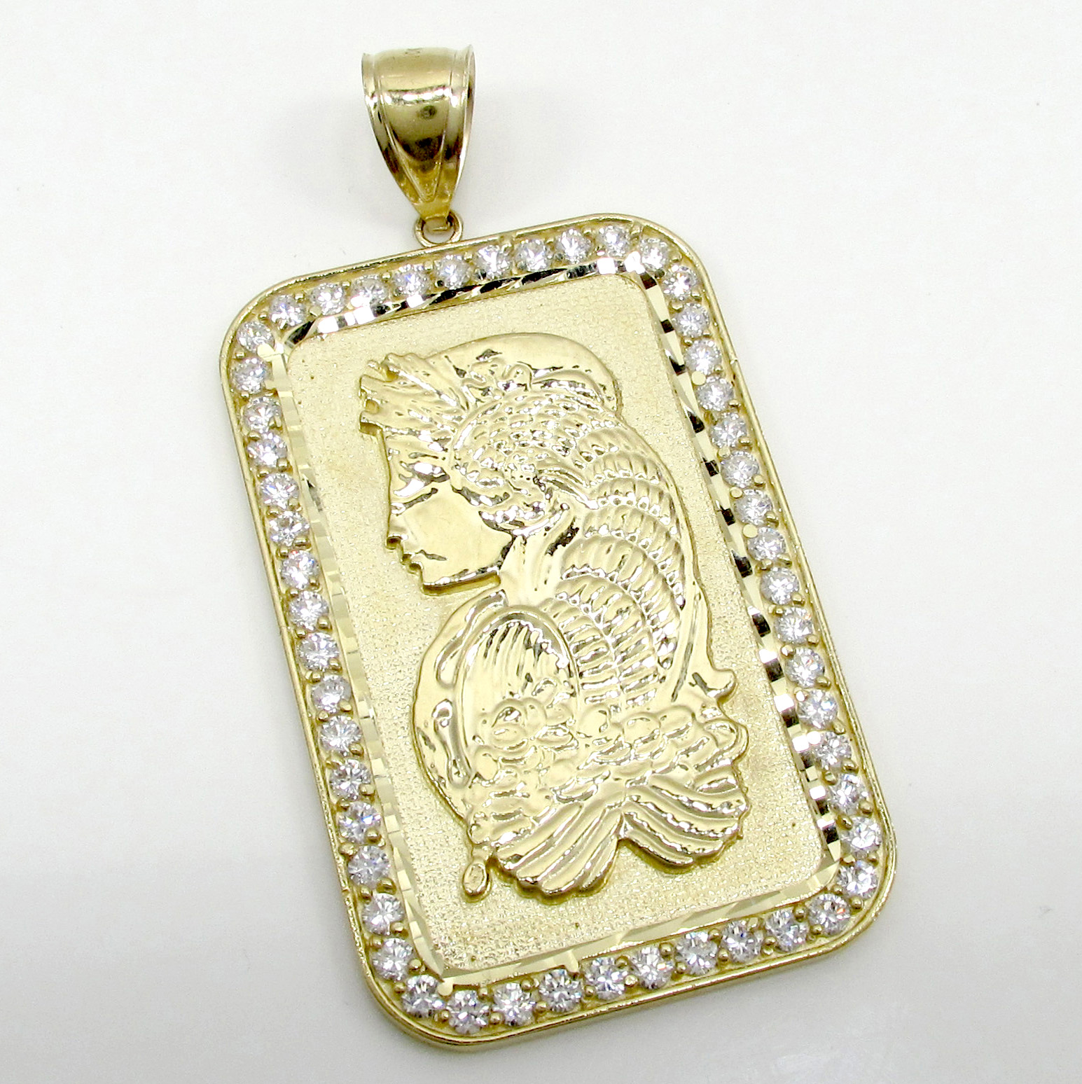 10k yellow gold gold bar large pendant 1.00ct