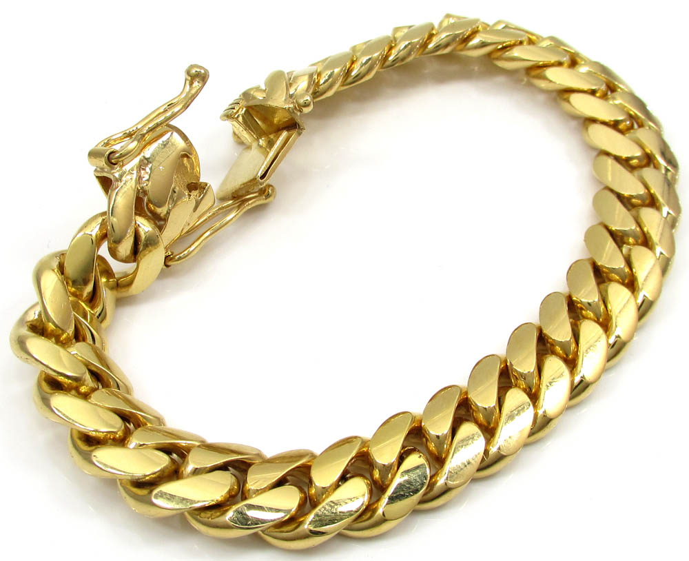 10k yellow gold thick miami bracelet 8.50 inch 11.20mm