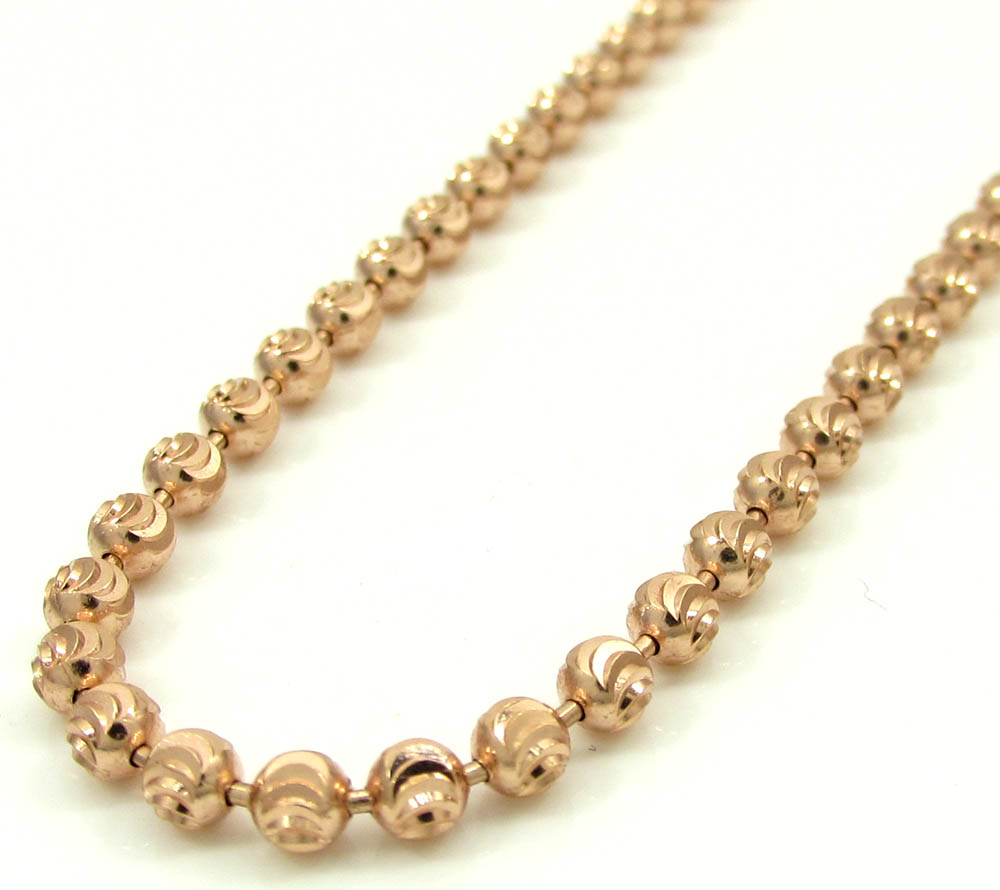 14k Solid Rose Gold Moon Cut Bead Chain 16-30 Inch 3mm