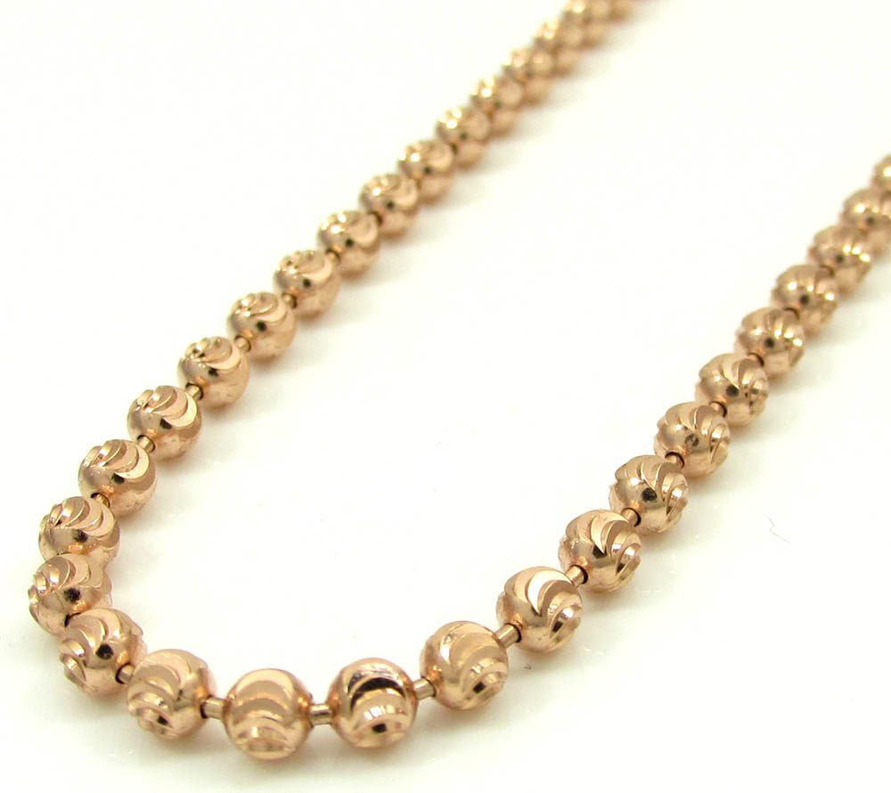 Buy 14k Solid Rose Gold Moon Cut Bead Chain 16-30 Inch 3mm Online