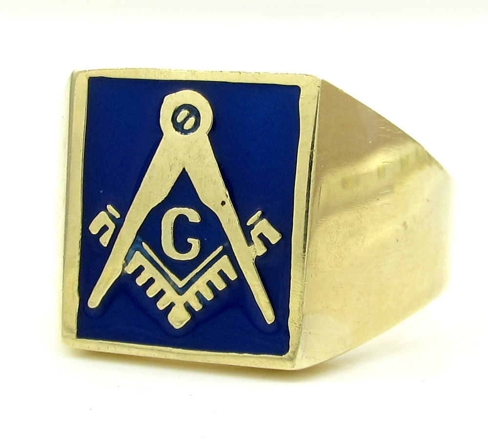 10k yellow gold blue enamel free mason g ring