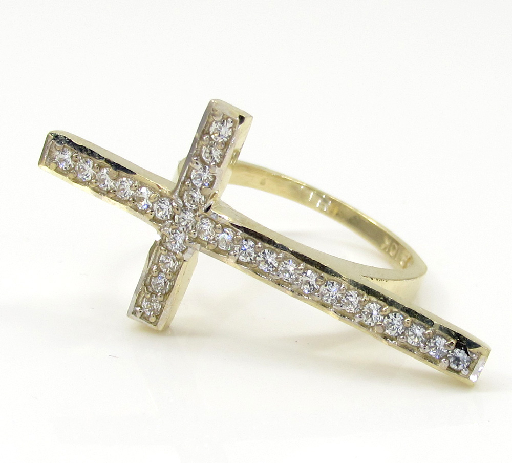 10k yellow gold cz cross ring 0.55ct