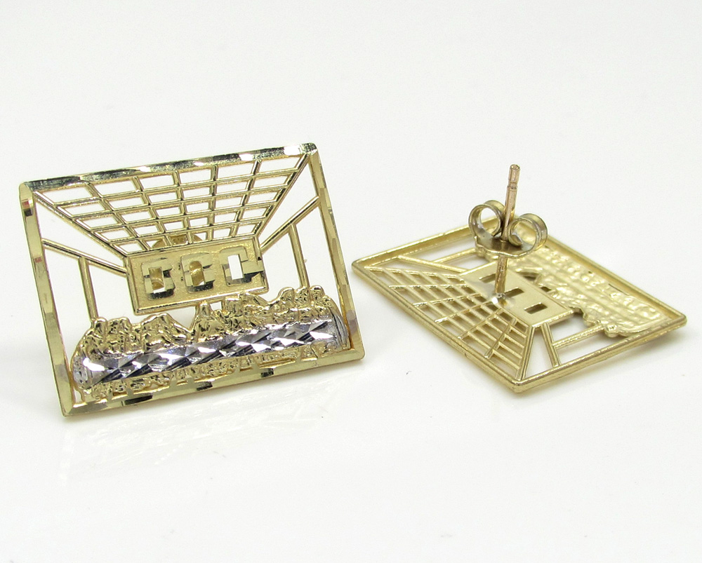 10k yellow gold two tone jesus apostles last supper cage earrings