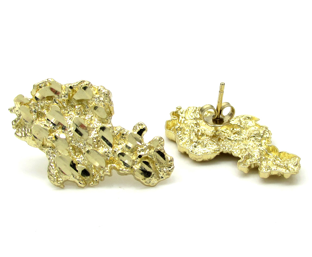 10k yellow gold diamond cut large nugget earrings