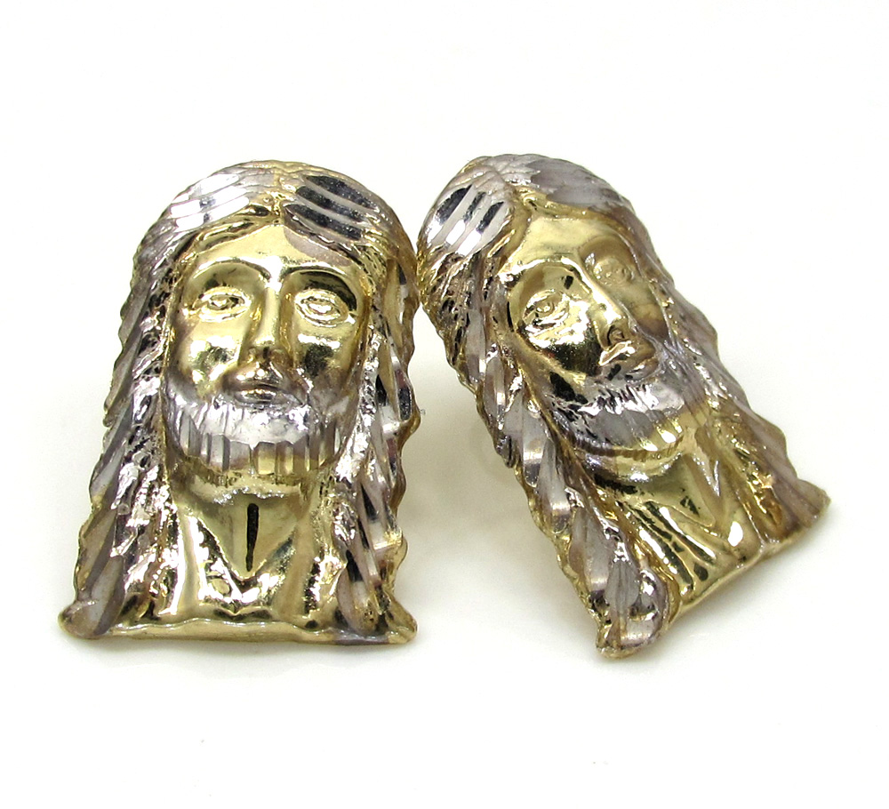 10k two tone gold diamond cut medium jesus head pendant