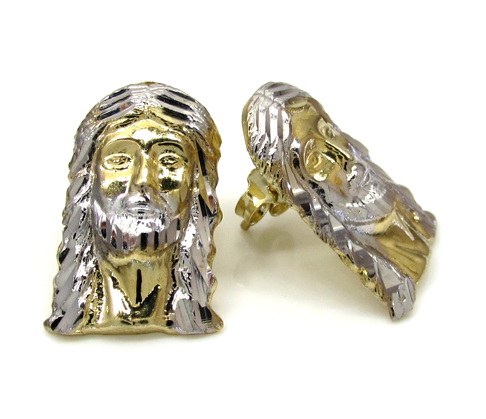 10k two tone gold diamond cut mini jesus head pendant
