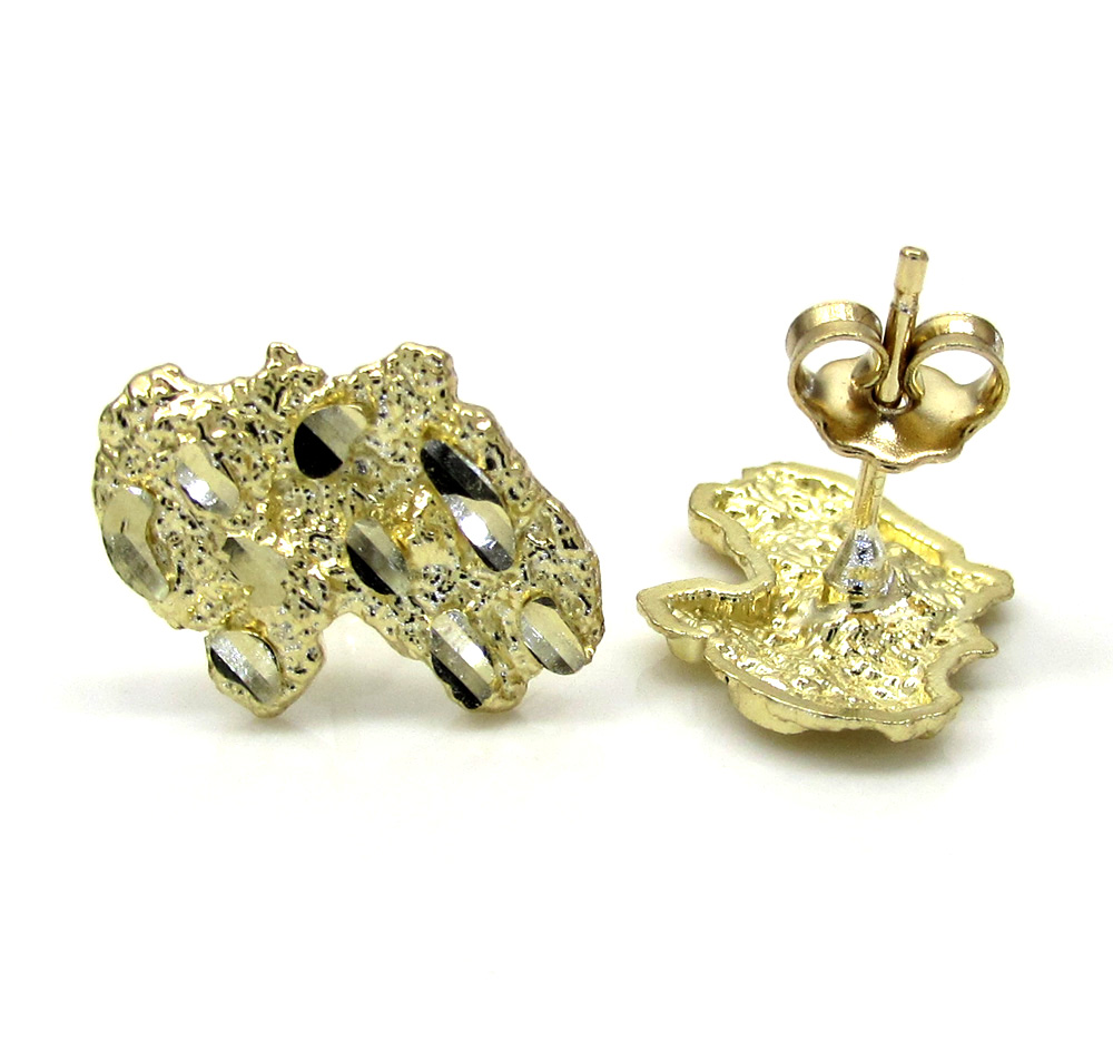 10k yellow gold diamond cut small nugget earrings