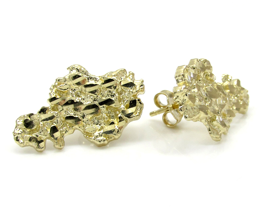 10k yellow gold diamond cut medium nugget earrings