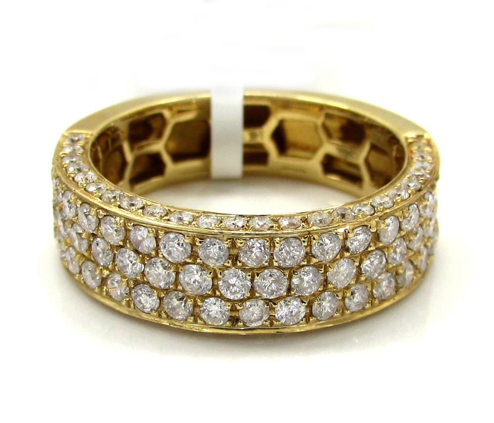 Mens 14K Yellow Gold Half Diamond Iced Out Wedding Band 1.50CT