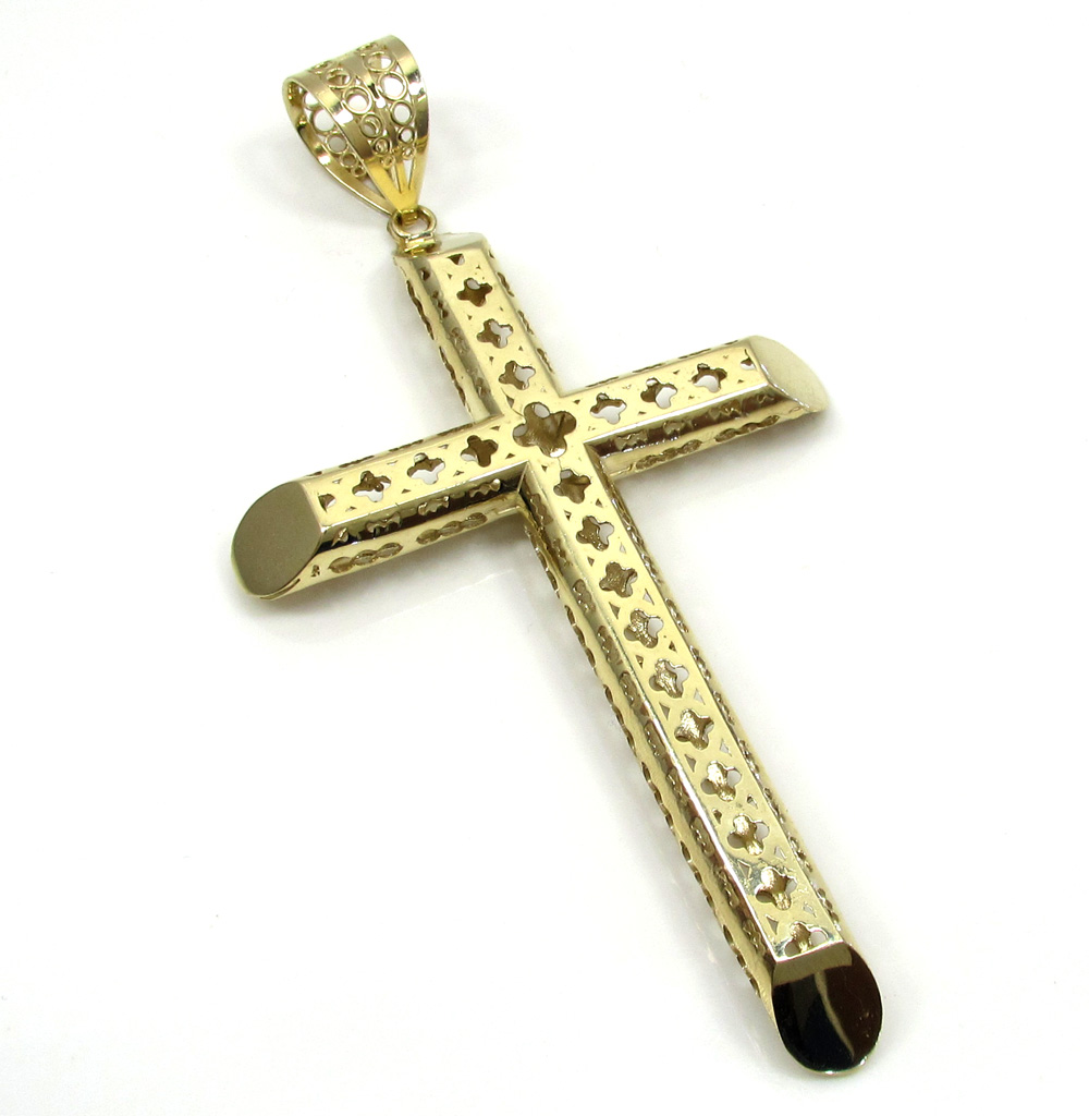 10k yellow gold large carved out hollow tube cross