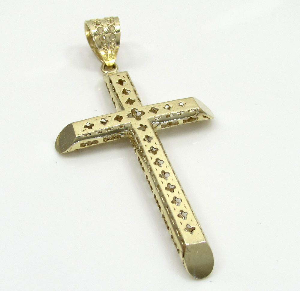 10k yellow gold small carved out hollow tube cross