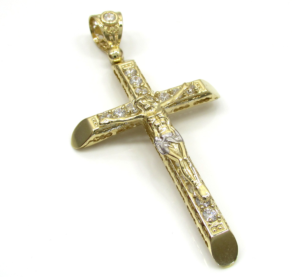 10k yellow gold cz large jesus cross