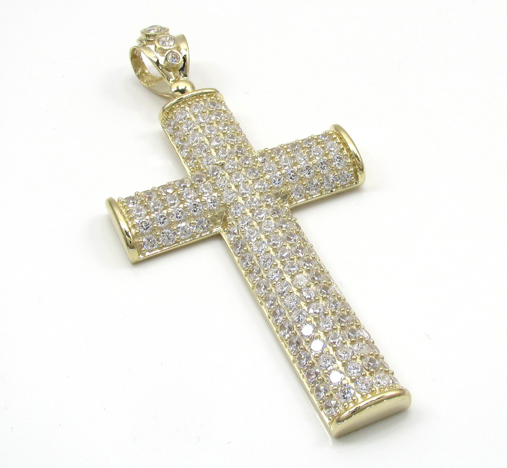 10k yellow gold large cz solid dome frame cross 4.00ct
