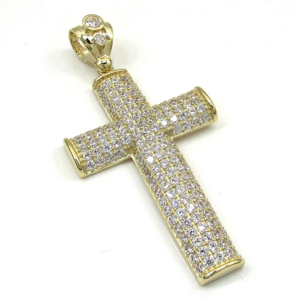 10k yellow gold medium cz solid dome frame cross 3.00ct