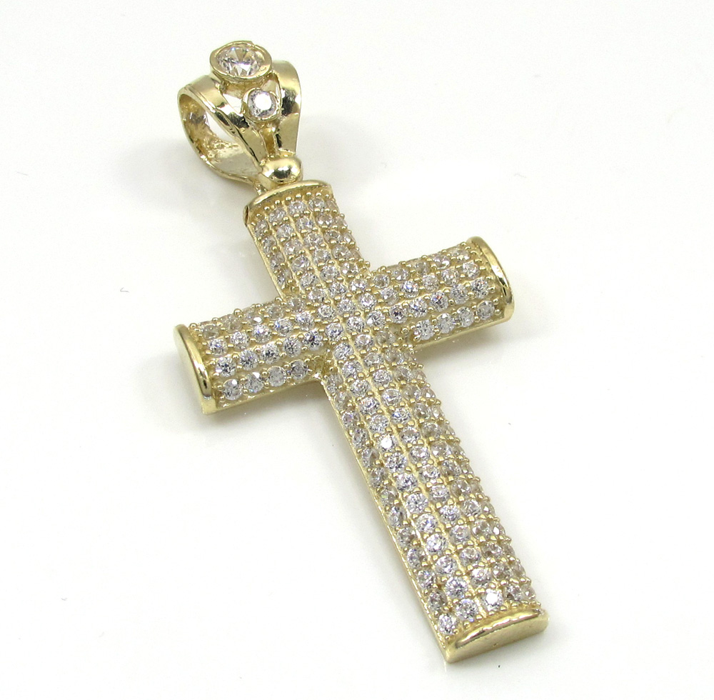 10k yellow gold small cz solid dome frame cross 2.00ct