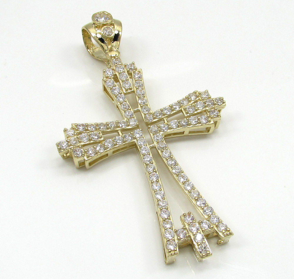 10k yellow gold medium cz fancy cross 3.00ct