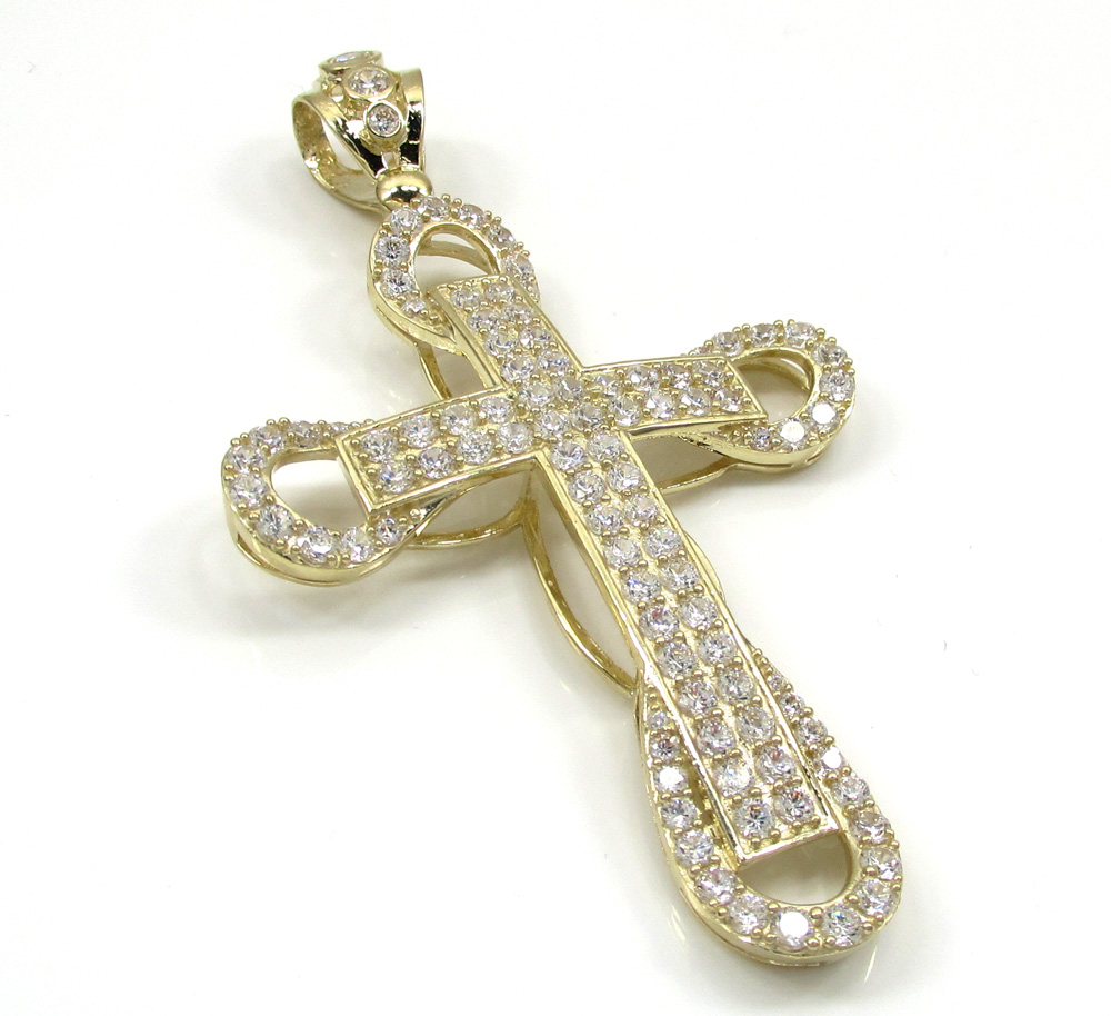 10k yellow gold large cz 3d cross 4.00ct