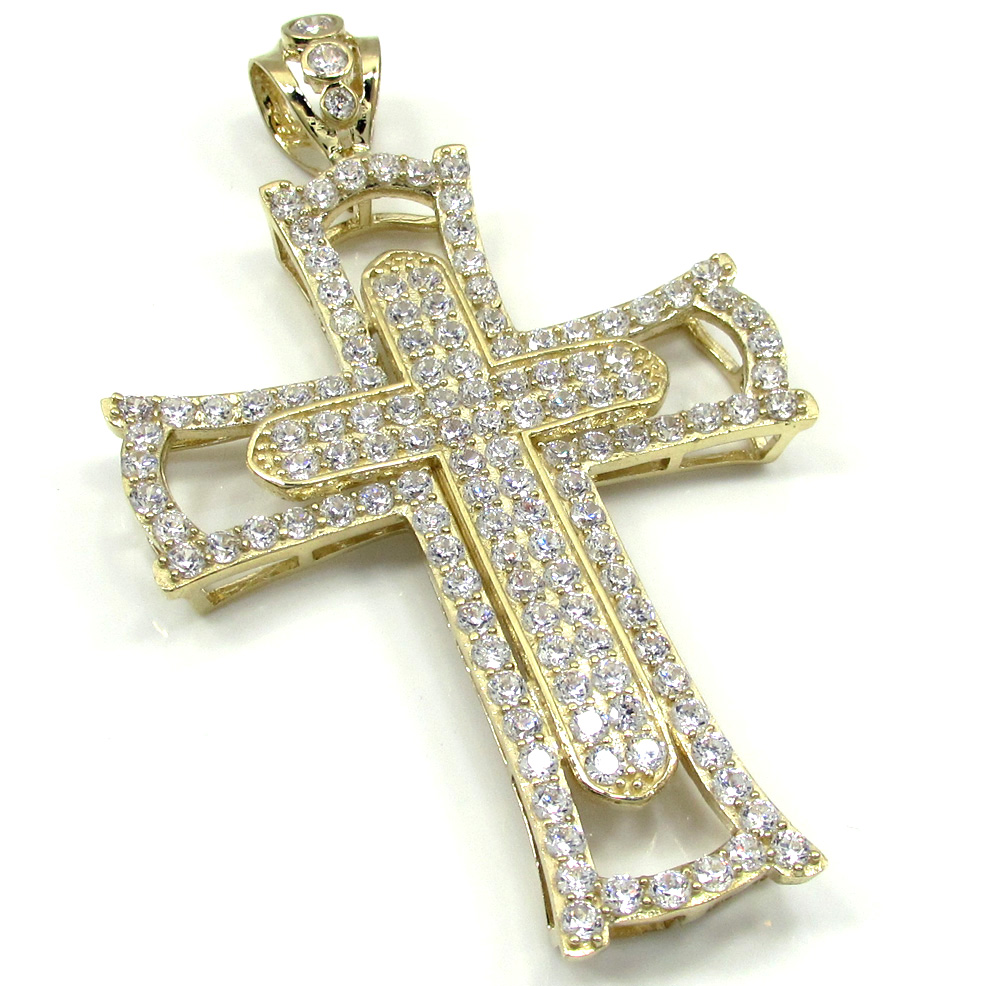 10k yellow gold large double cross 4.00ct