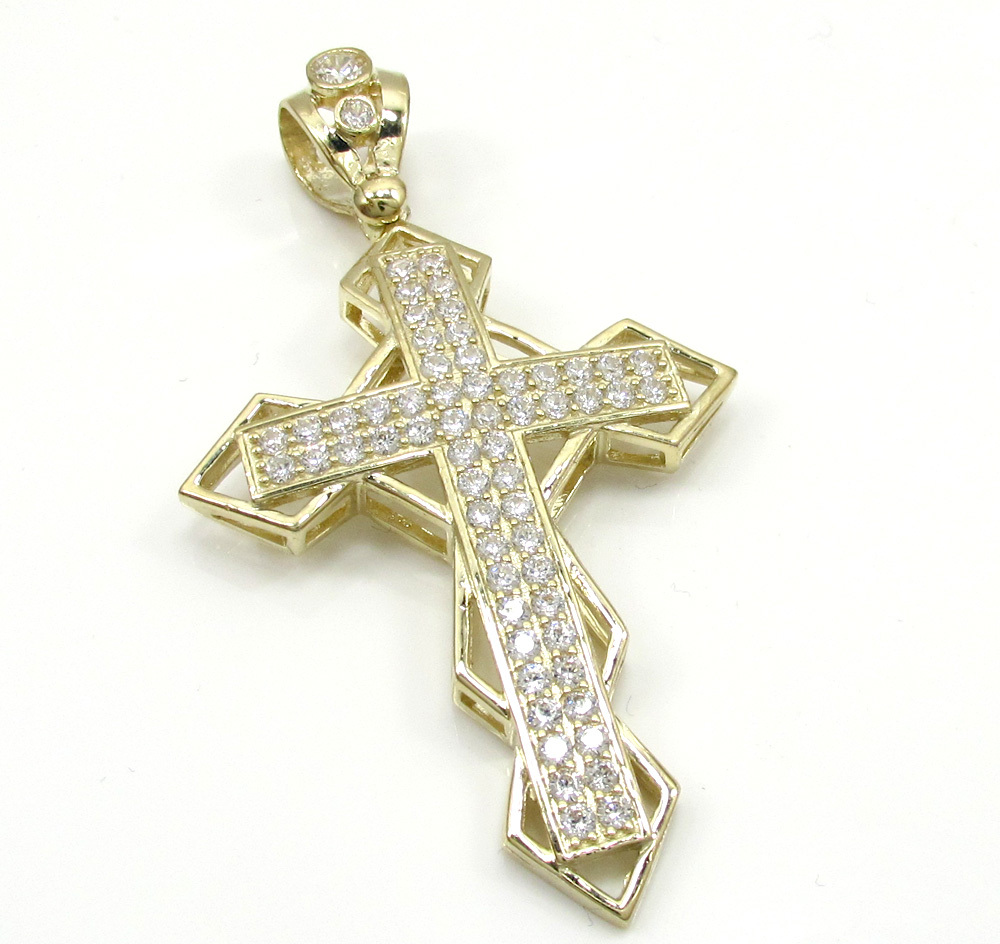 10k yellow gold medium diamond 3d jesus cross 2.00ct