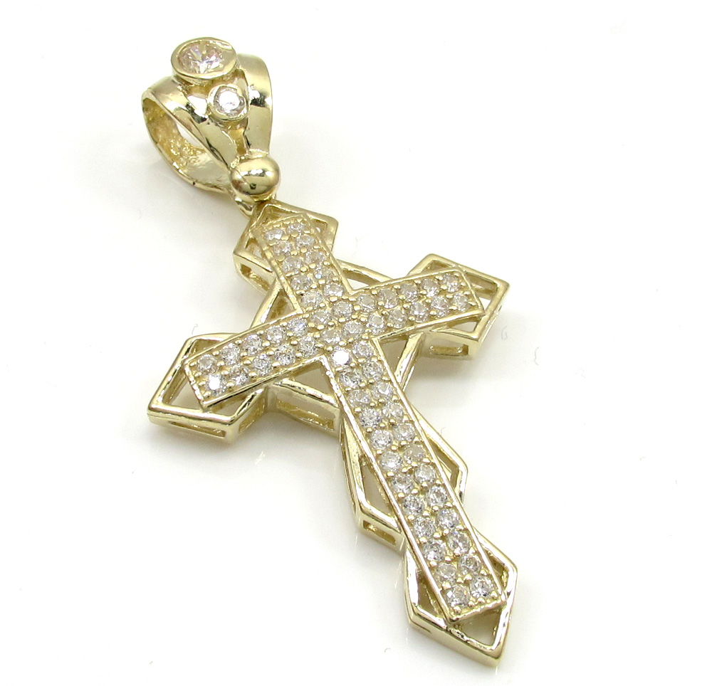 10k yellow gold small diamond 3d jesus cross 1.50ct