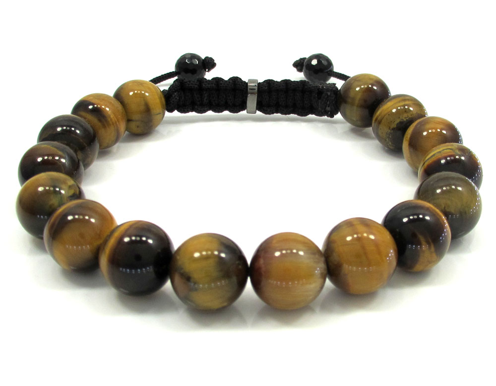 Tiger eye onyx macramé smooth bead rope bracelet