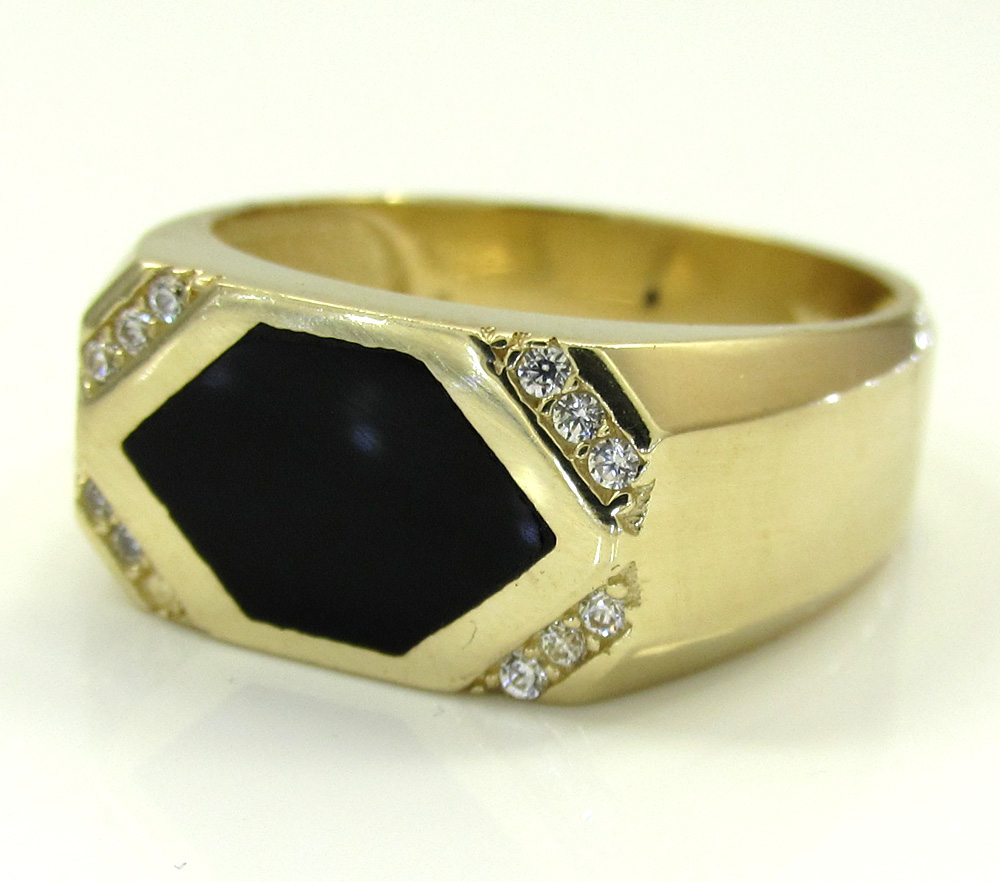 14k yellow gold cz black onyx rectangle ring 0.12ct