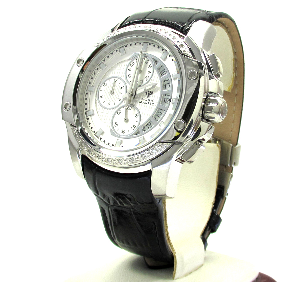 Mens aqua master white stainless steel diamond watch 0.12ct