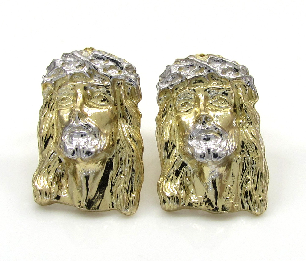 10k yellow gold mini jesus face earrings